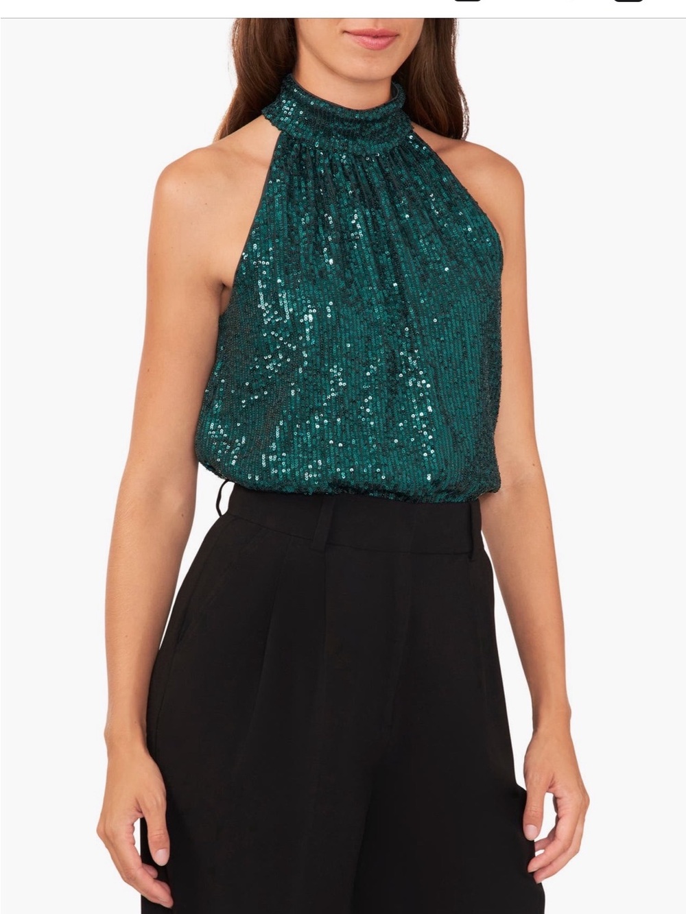 Sequined Halter Shell Top in Emerald Green
